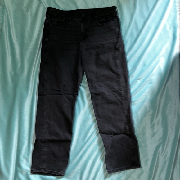 American Eagle Super High Rise Black Ankle Straight Jeans size 14 LONG - Picture 2 of 6